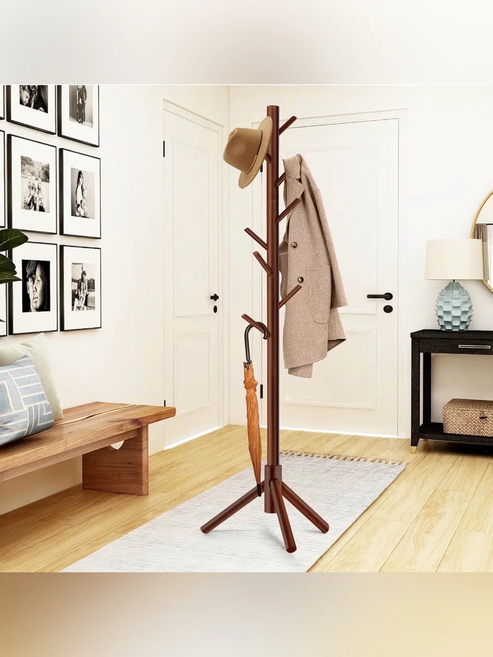Brown Freestanding Coat Rack - 8-Hook Tree Design - New in box!